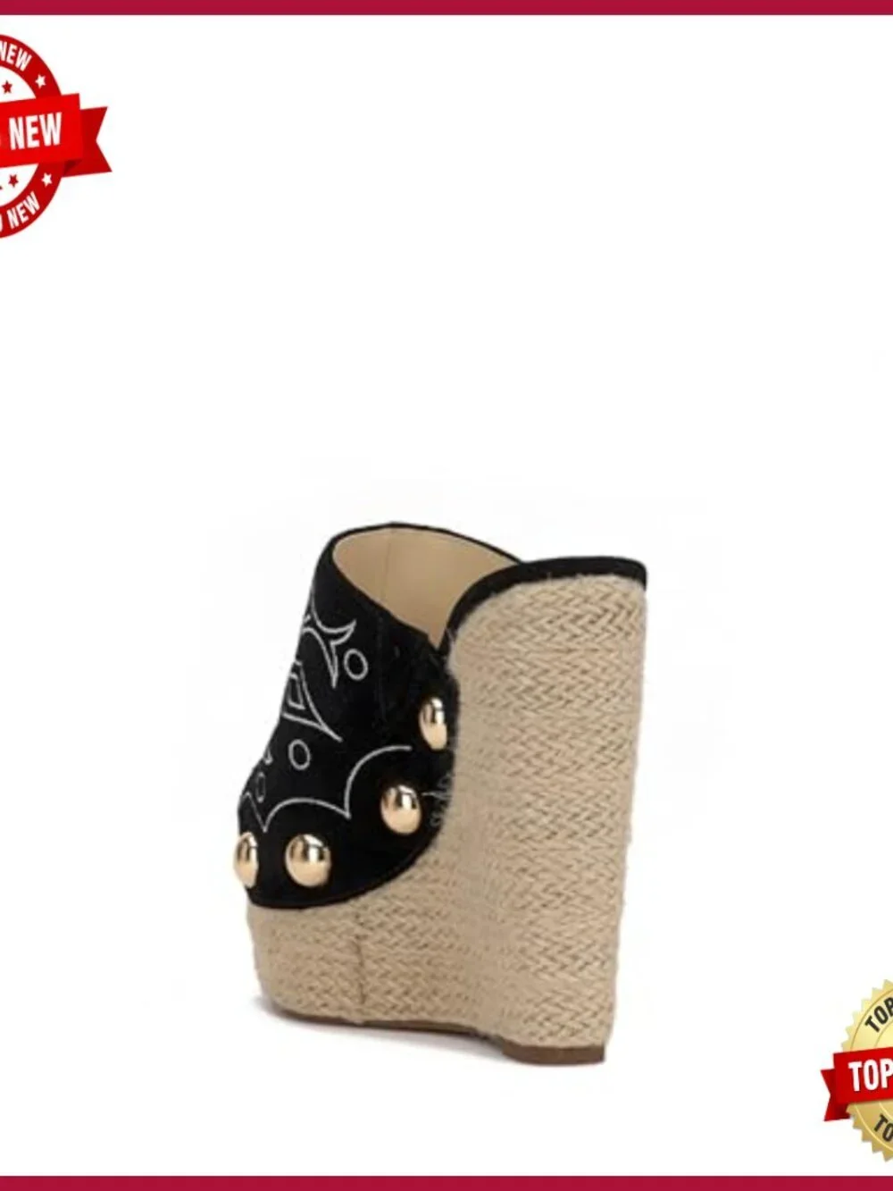 Studded Espadrille Wedge Sandal Peep Toe Ankle Strap Suede Dress
